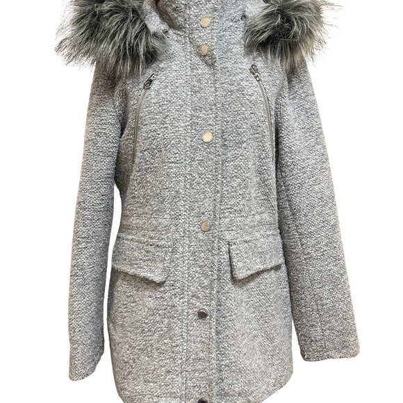 Apt. 9 Women's Gray Coat with Faux Fur Hood - Picture 4 of 6